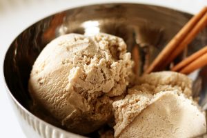 The cinnamon and almond milk gluten-free ice cream in a bowl